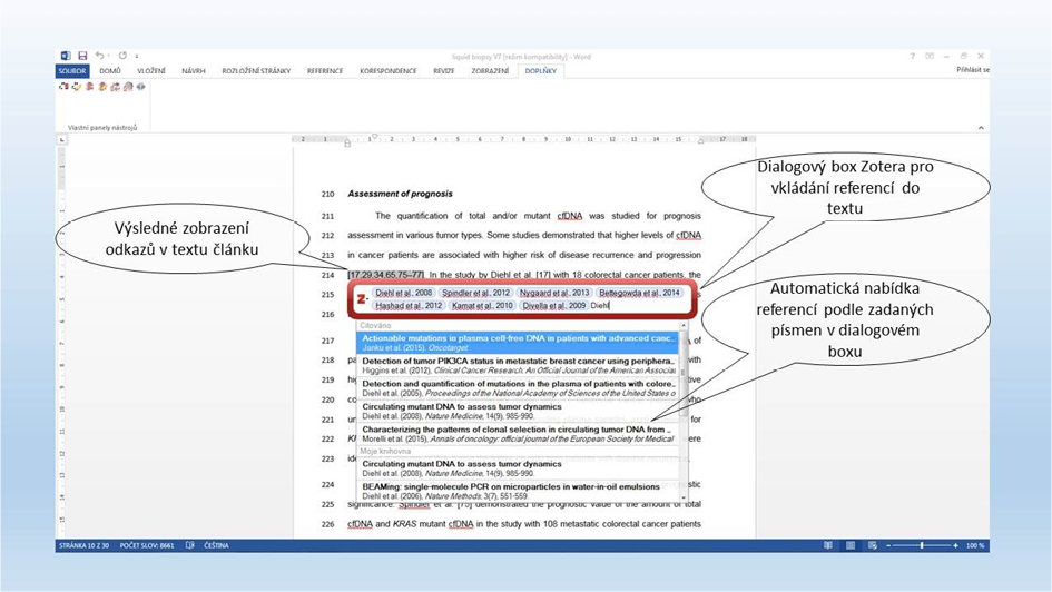 Ukázka vkládání odkazů na použitou literaturu do textu publikace psaném v počítačovém programu Microsoft Word za pomoci citačního manažeru Zotero (www.zotero.org)
C:\Users\NERV NB1\Desktop\OPVK kuchyne\celek\obrazky\Zotero 2.jpg