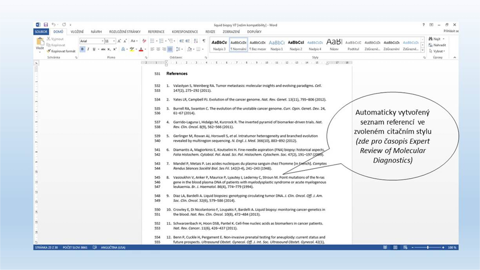 Ukázka automaticky vygenerovaného seznamu referencí v textu publikace psaném v počítačovém programu Microsoft Word za pomoci citačního manažeru Zotero (www.zotero.org)
C:\Users\NERV NB1\Desktop\OPVK kuchyne\celek\obrazky\Zotero 3.jpg